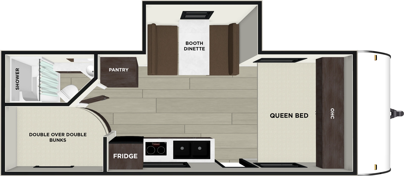 The Salem FSX 178ICE floorplan has one entry and one slide out. Exterior features include: metal exterior and 15' awning. Interiors features include: bunk beds and front bedroom.